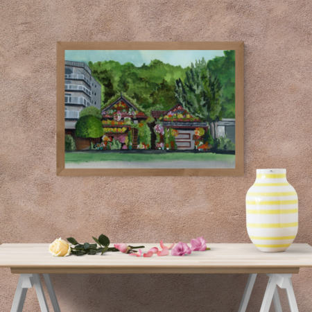 Alki Flower Houses - Brown Modern Wall Art Frame (725 x 725 px)