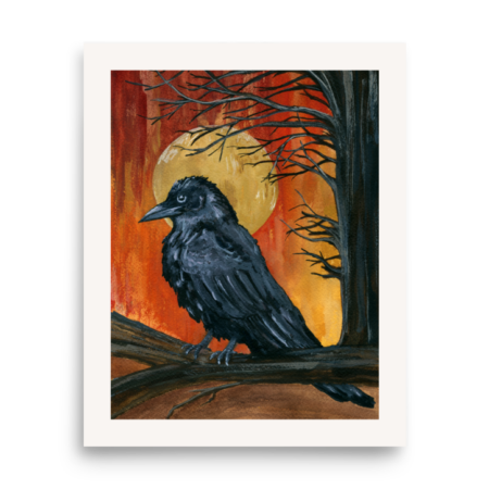 Raven Halloween art print witchy decor