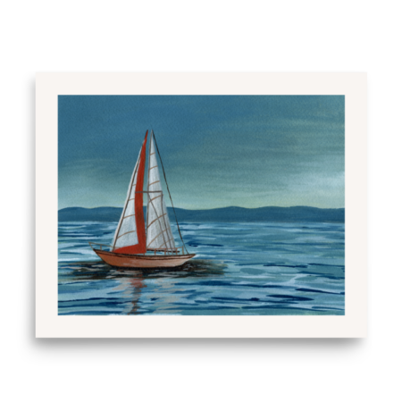 Sail Boat Watercolor Print by Carrie's Paintings
