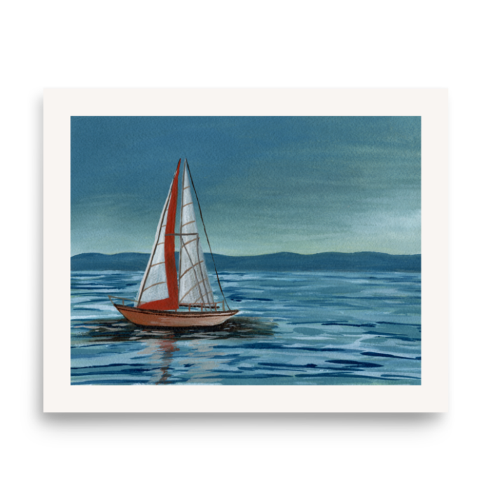 Sail Boat Watercolor Print by Carrie's Paintings