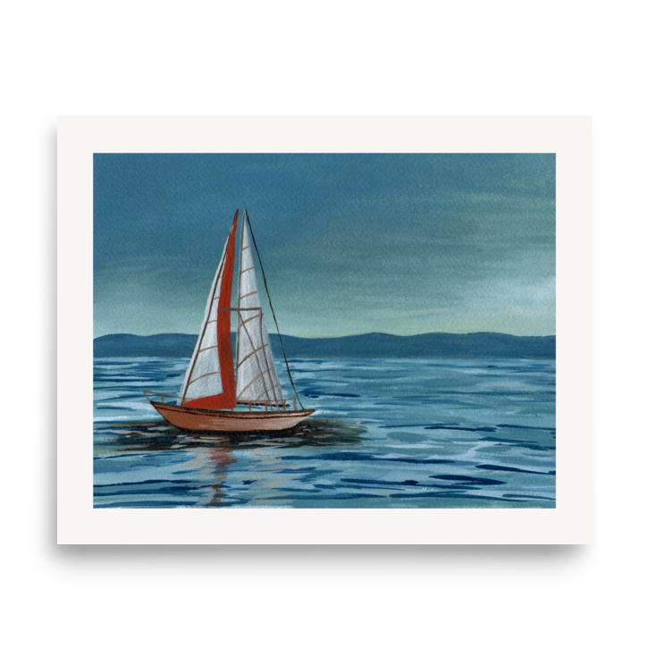 Sail Boat Watercolor Print by Carrie's Paintings