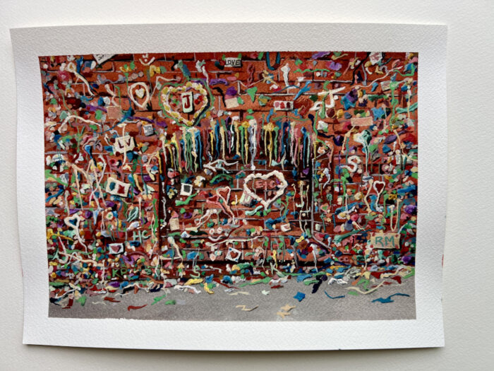 The Gum Wall original watercolor painting by Carrie Scroggins