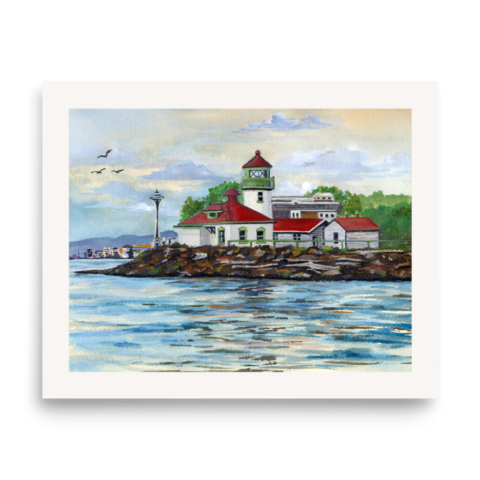 Alki Point Lighthouse fine art print in watercolor