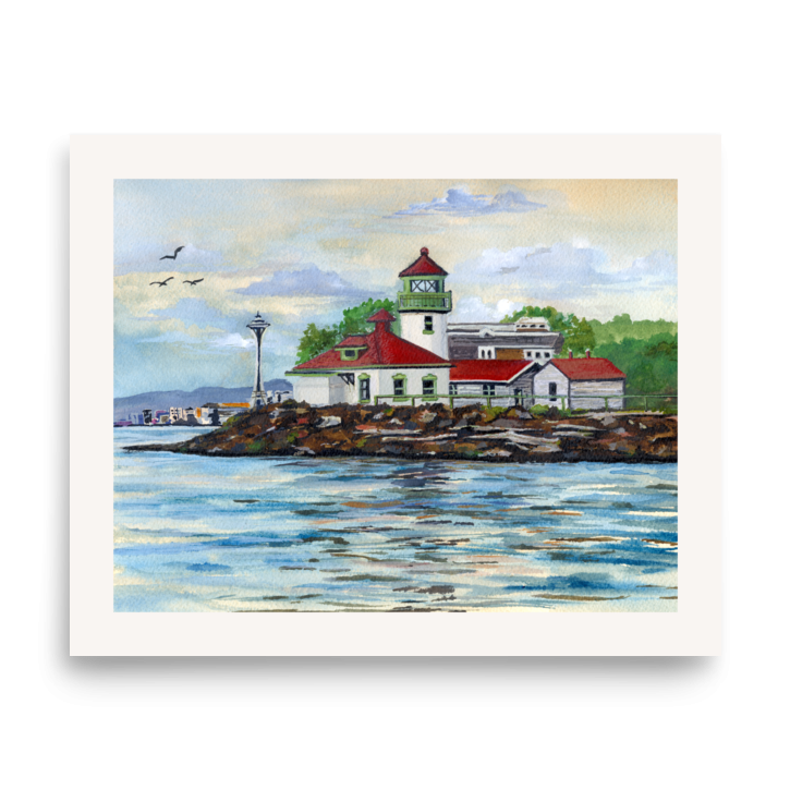 Alki Point Lighthouse fine art print in watercolor