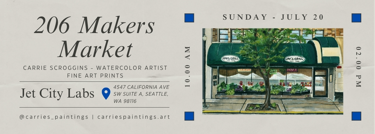 Carrie Scroggins 206 Makers Market Jet City Labs watercolor print display