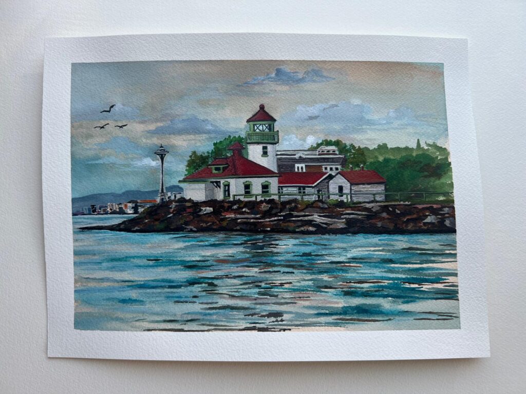 Alki Point Lighthouse | Original Watercolor