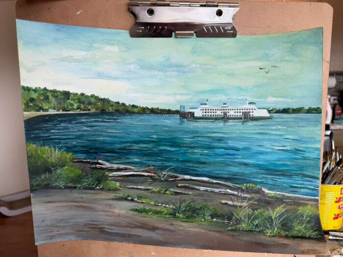 Fauntleroy Ferry watercolor painting Seattle Lincoln Park view